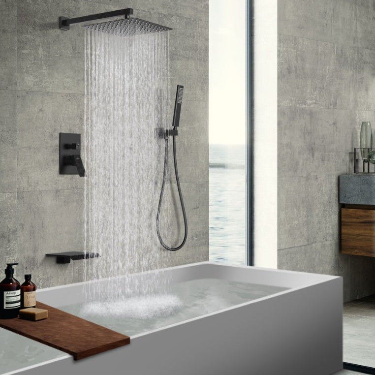 Male NPT Matte Black Shower System 12 Inch Shower Fixtures Rain Shower Head With Handheld Shower Spray, Wall Mount Shower Faucet Set For Bathroom